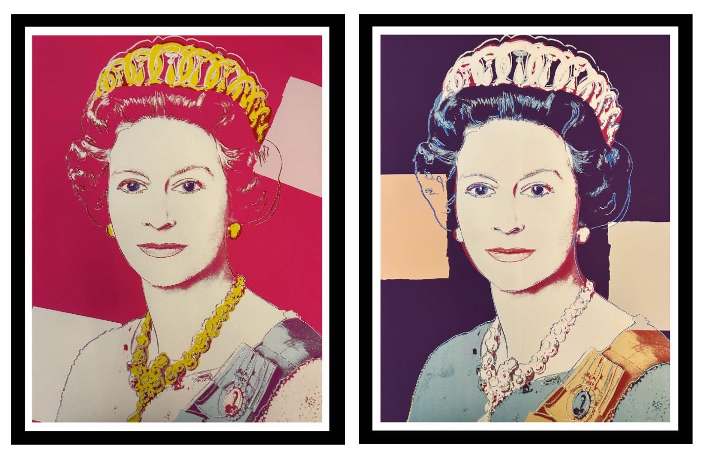 Full sized Andy WARHOL- 2 "QUEEN ELIZABETHS "- Screenprints with diamond dust. Stunning pair. Best Quality- Ships Flat
